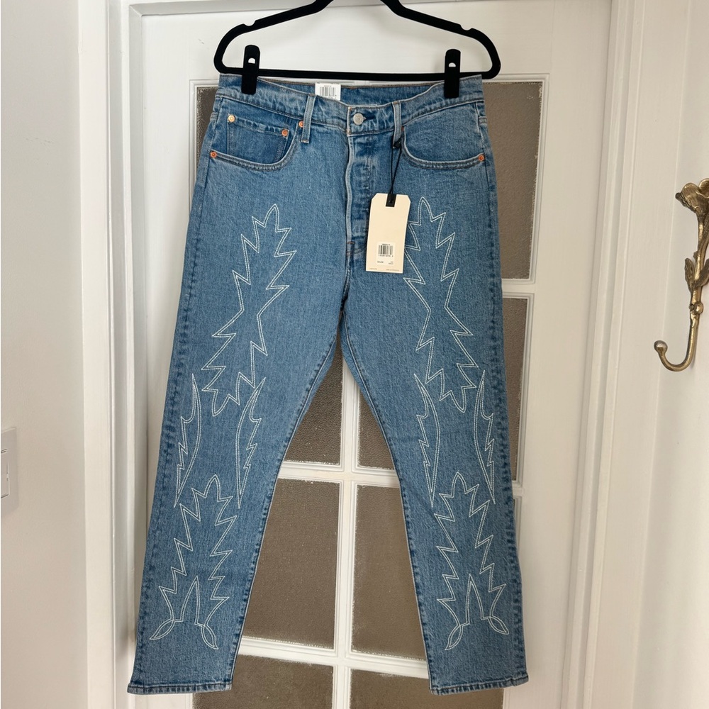 Levi's Light Blue 501® Jeans with Western Design Stitching Patch